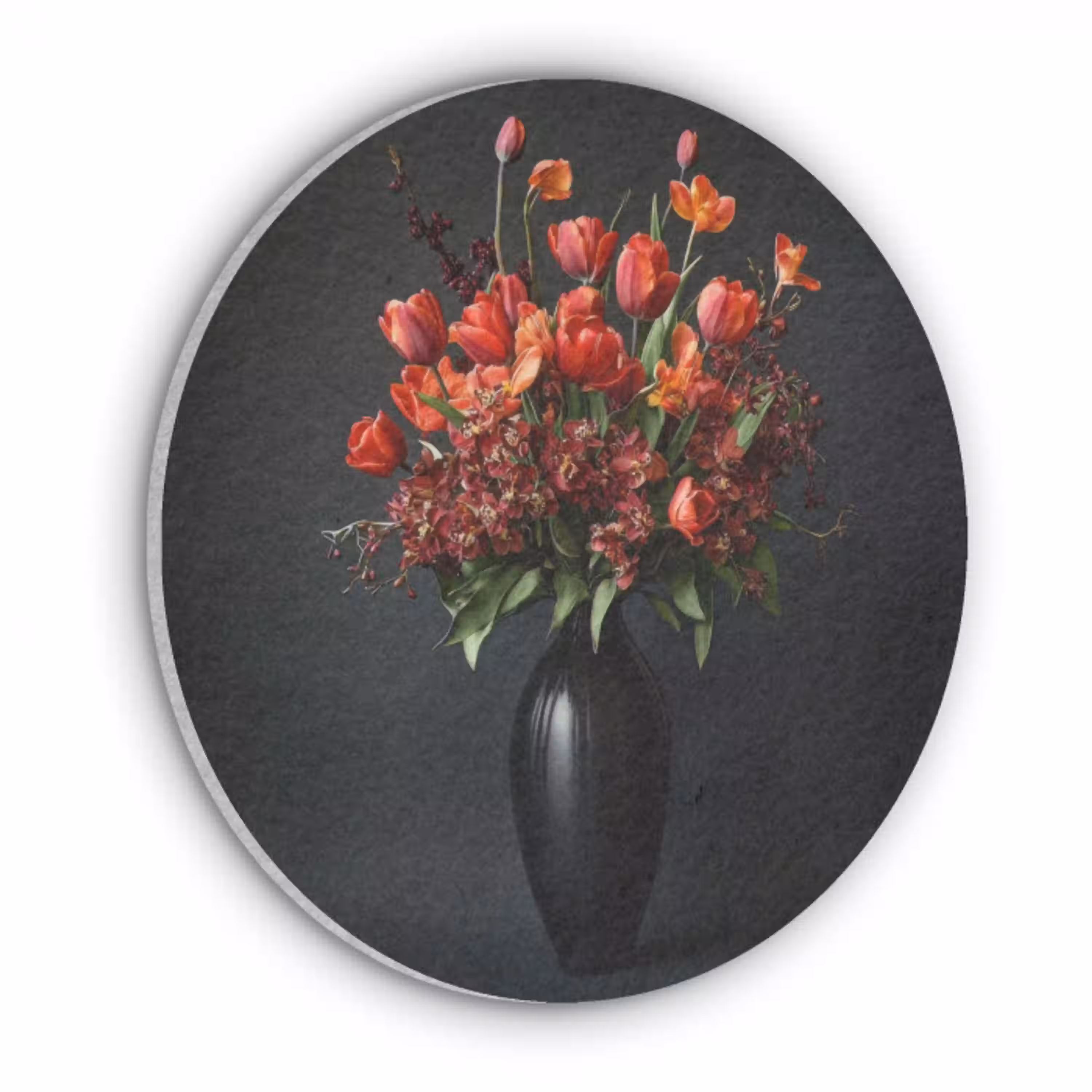 Boeket - Tulpen - Vaas - Rood Akoestische PET Vilt - Rond klein -3d