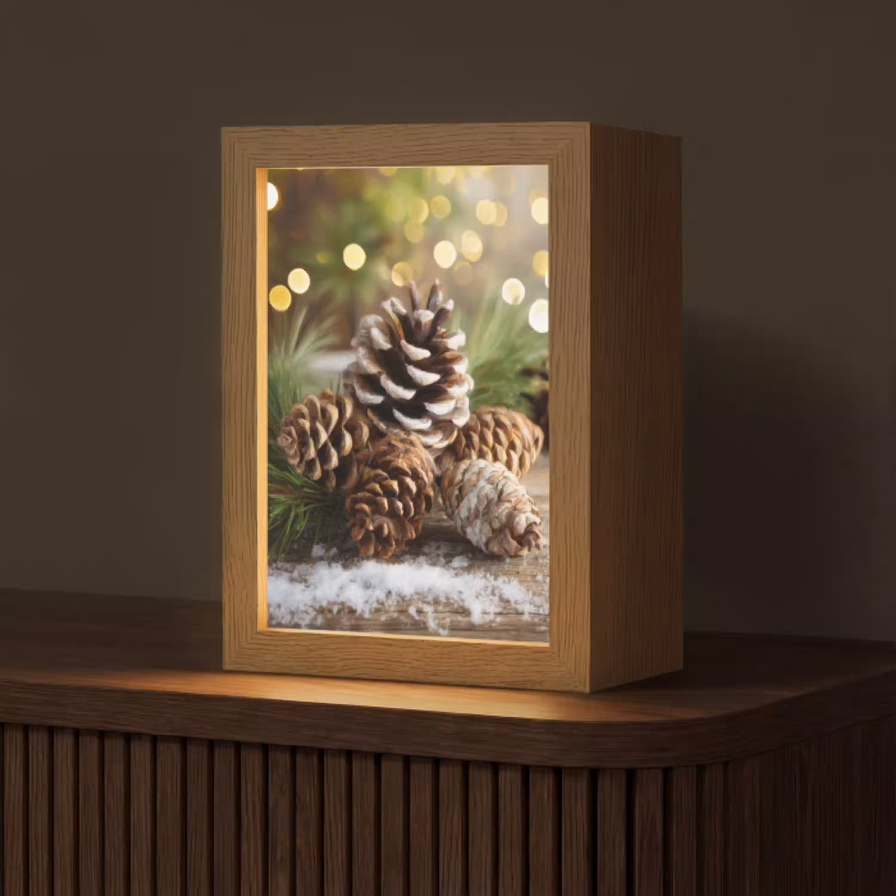 Dennenappels - Kerstsfeer - Bruin - Groen Light Box met kabel (Tafellamp) klein -z3d_website