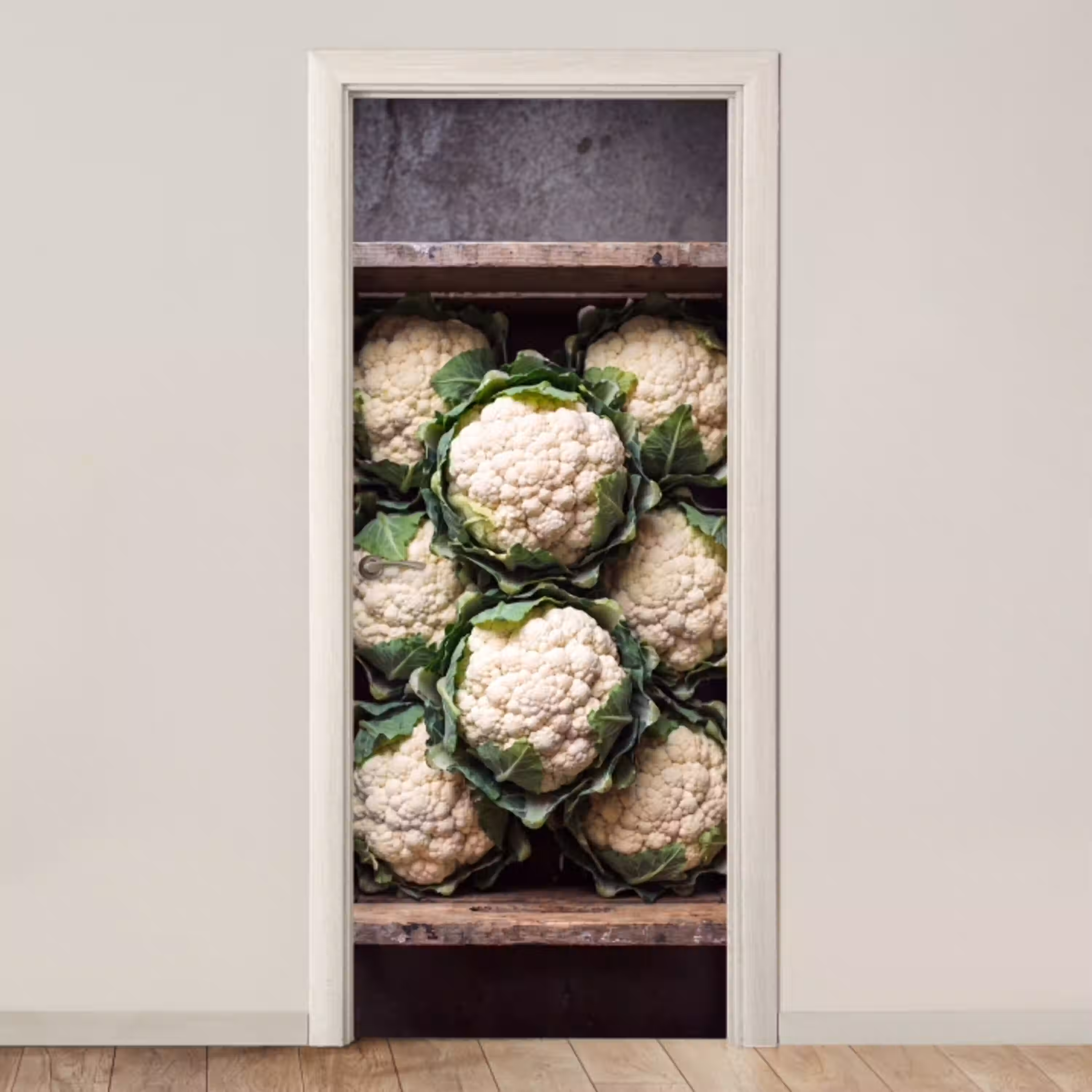 Bloemkool - Houten kist deurposter klein -3d_beige