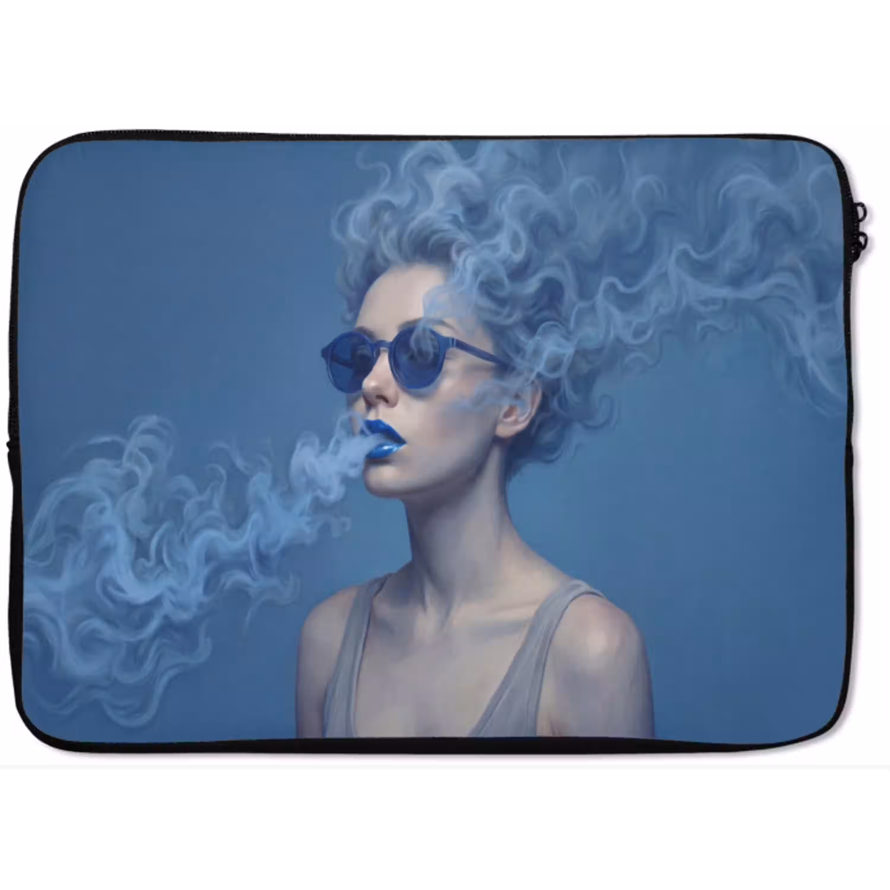 Portret - Zonnebril - Rook - Abstract - Blauw laptophoes neopreen klein -zkaufland3dotto