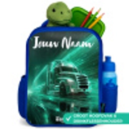 Vrachtwagen - Stad - Groen - Neon Kinderrugzak - Blauw middel -inhoud_NL