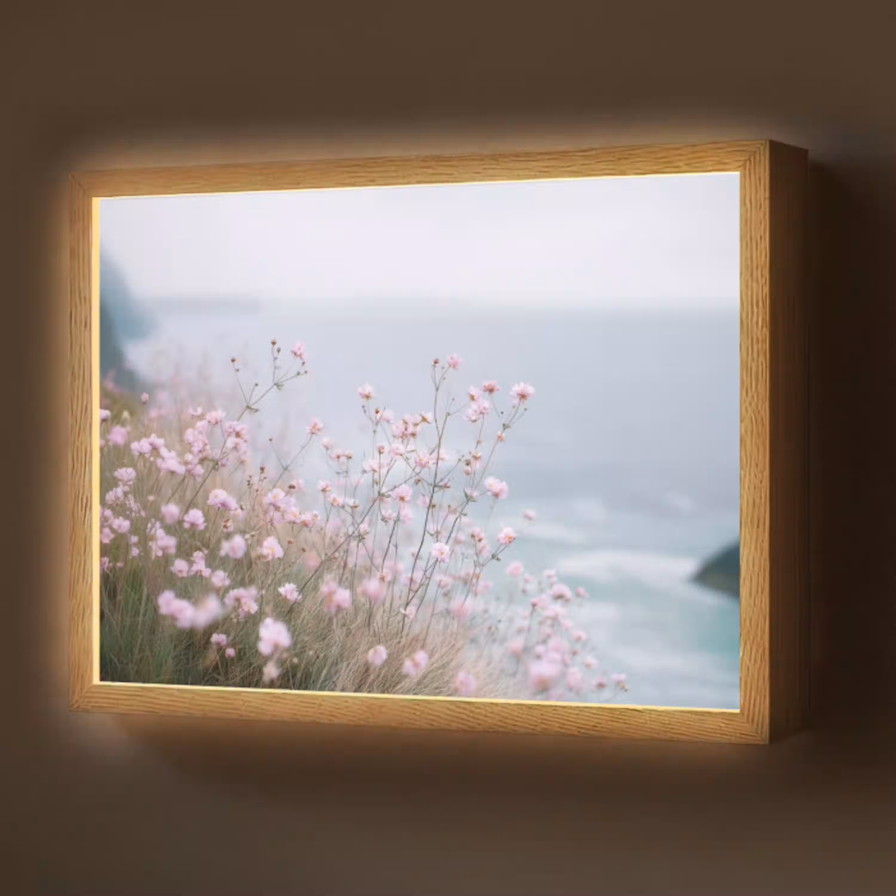 Klif - Bloemen - Zee - Roze Light Box met batterij (Wandlamp) middel -z3d_website