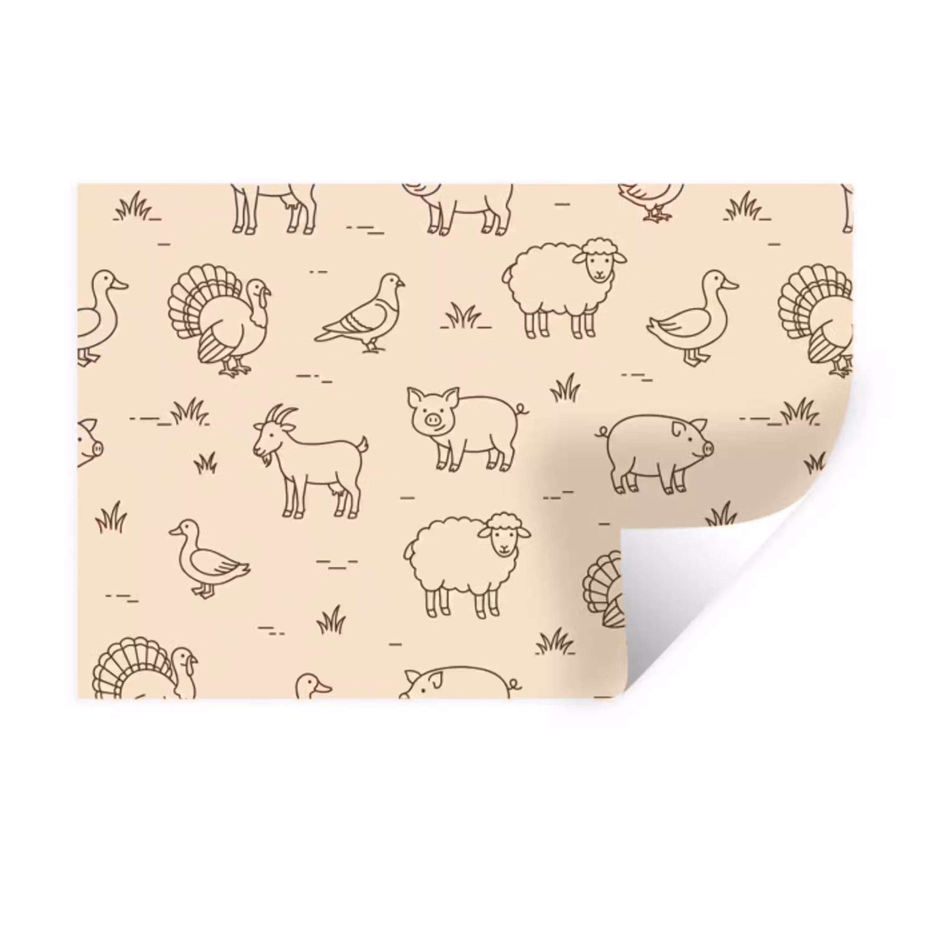Dieren - Patroon - Boerderij - Minimalistisch - Beige Muursticker klein -3d
