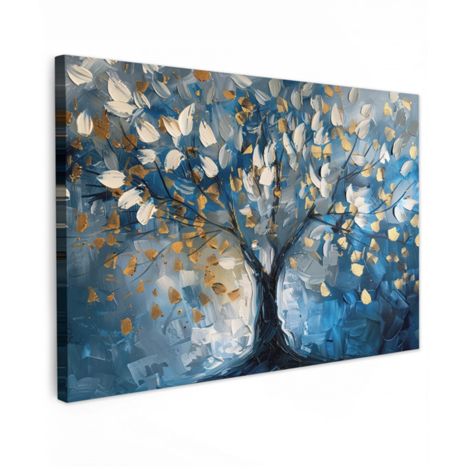 Boom - Blauw - Goud - Abstract canvas 2cm klein -z3d