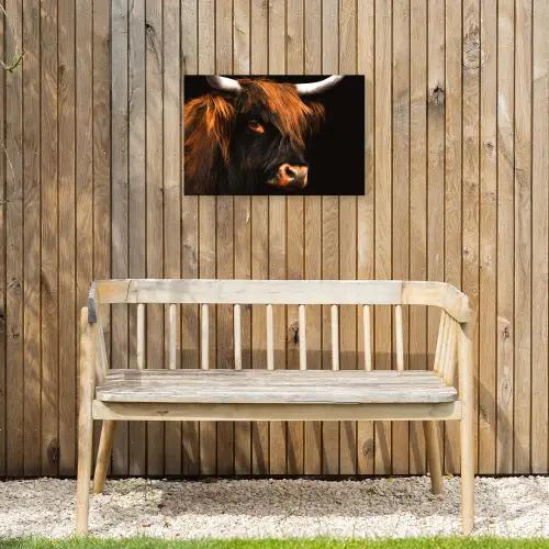 Schotse hooglander - Zwart - Koe - Hoorn - Dieren Tuinposter op houten frame 2 cm dik klein -sfeer4