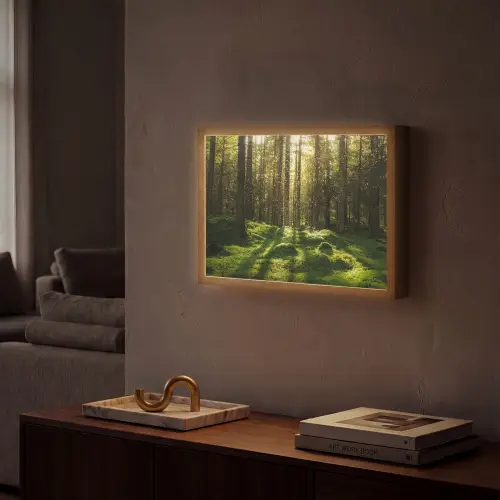 Bomen - Bos - Mos - Planten - Zon - Natuur Light Box met batterij (Wandlamp) middel -sfeer1