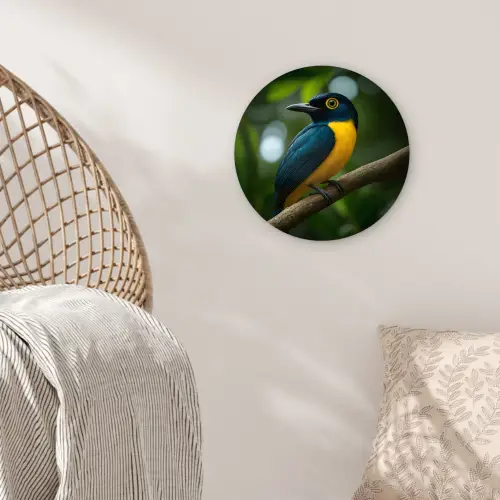 Vogel - Tak - Geel - Bladeren Wandcirkel plexiglas klein -sfeer5
