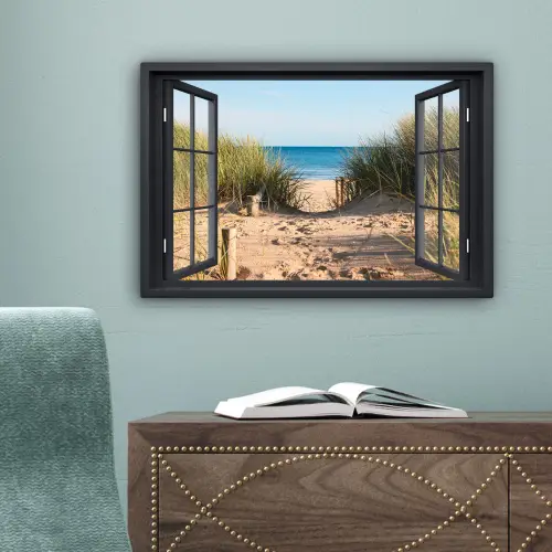 Doorkijk - Strand - Zee - Zand - Water - Helmgras - Duinen canvas 2cm klein -sfeer4
