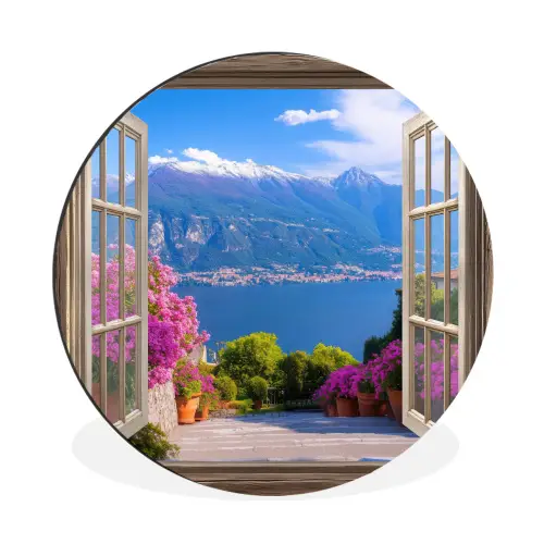 Doorkijk - Berg - Landschap - Uitzicht - Meer Wandcirkel aluminium klein -3d