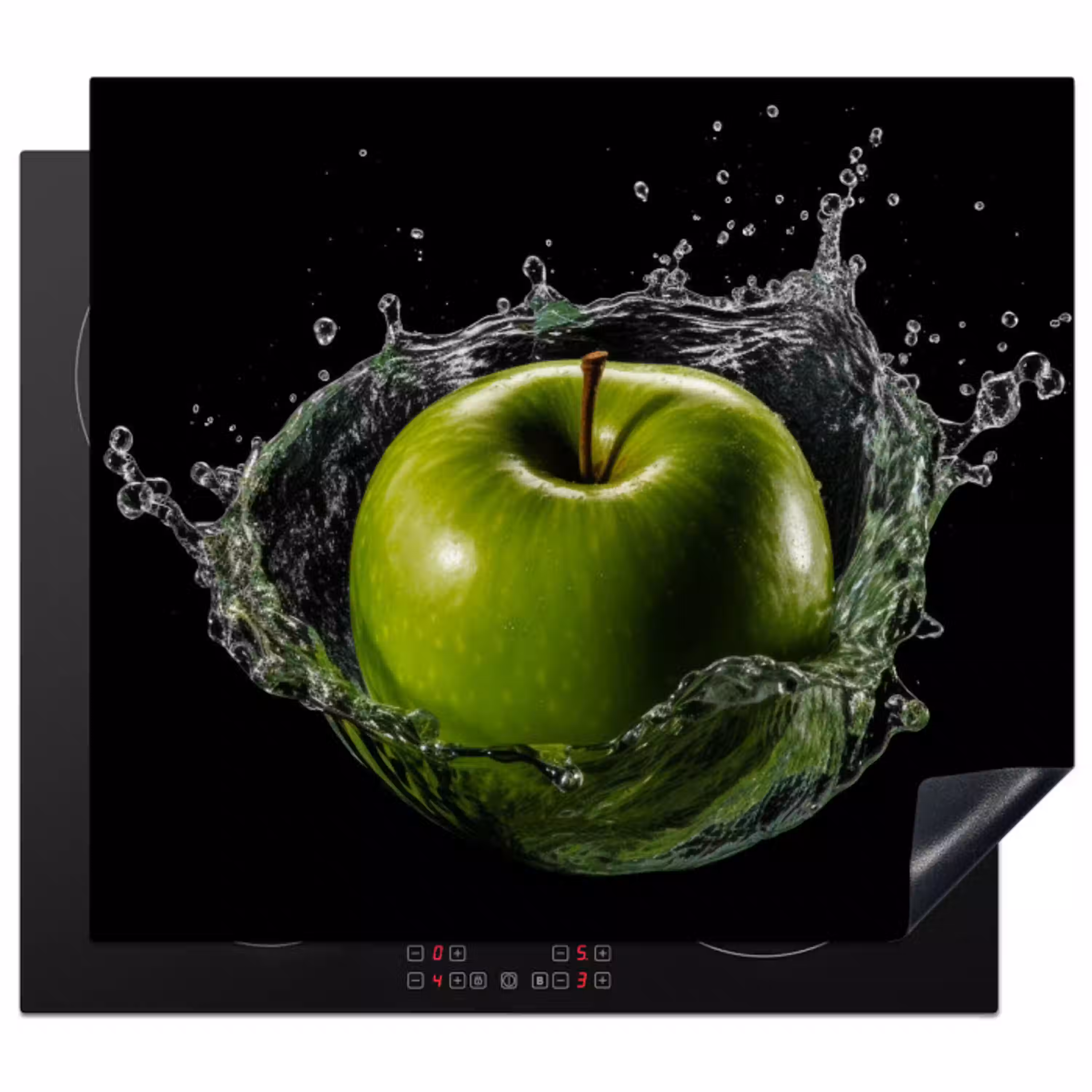 Appel - Groen - Fruit - Water - Zwart Inductie beschermer vinyl 3mm middel -3d