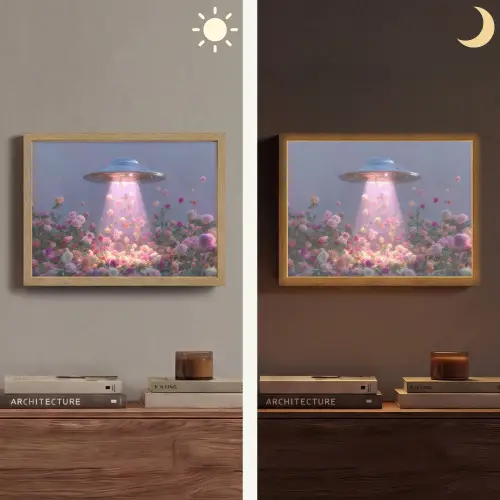 Ufo - Rozen - Pastelkleuren Light Box met batterij (Wandlamp) middel -sfeer3