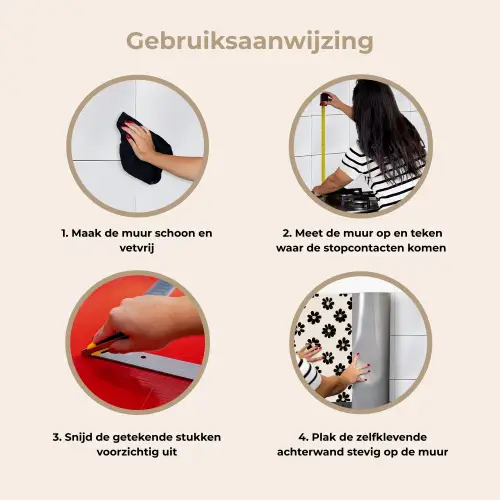 Grafisch - Madeliefjes - Zwart - Beige keuken achterwand 2 middel 871 -gebruiksaanwijzing_NL