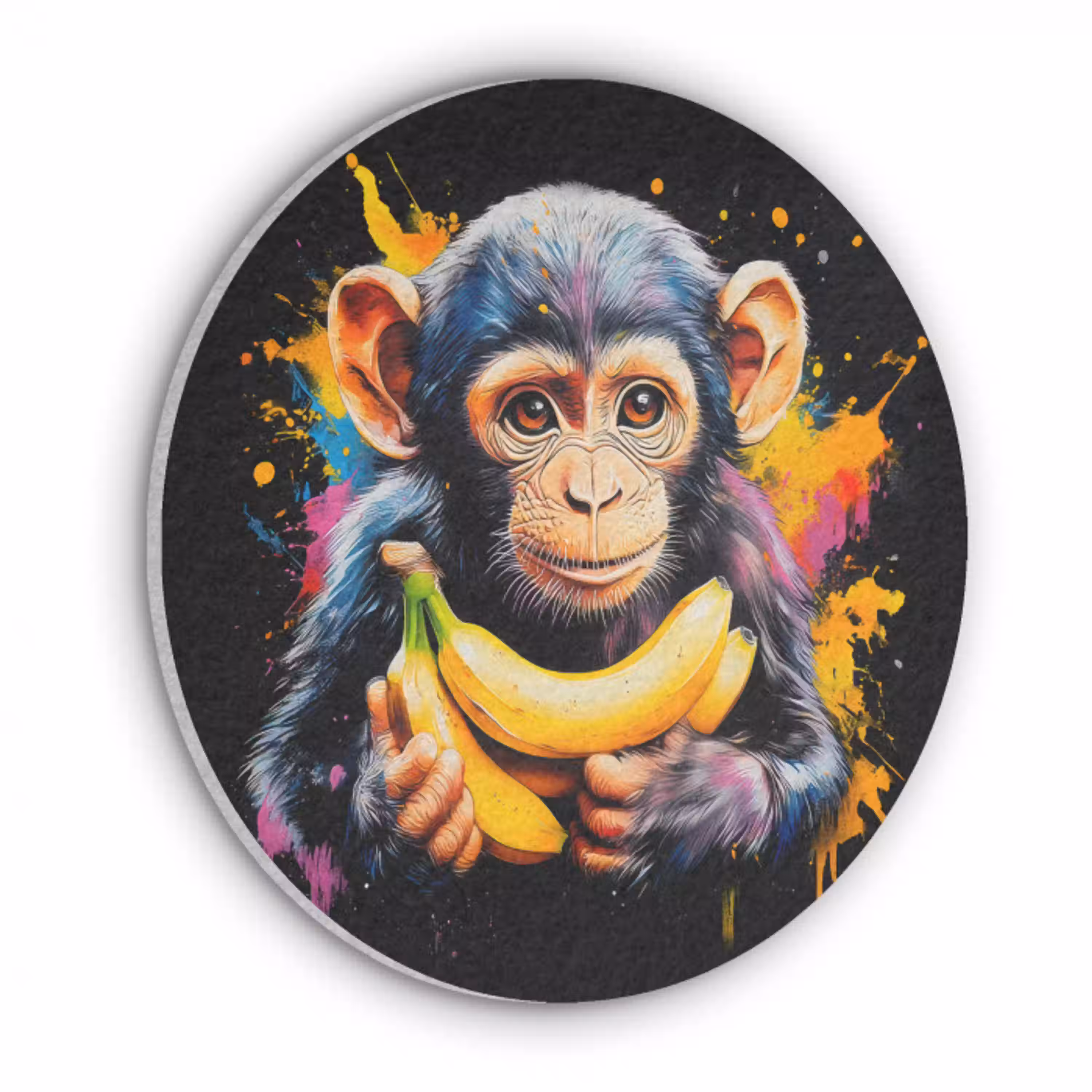 Aap - Graffiti - Kleurrijk - Bananen - Modern Akoestische PET Vilt - Rond klein -3d