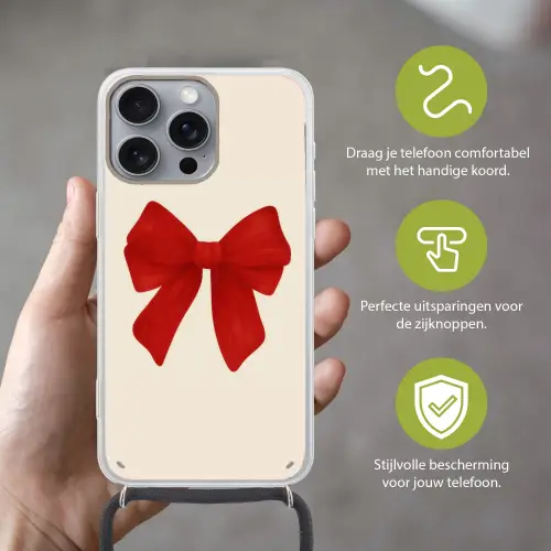 Strik - Symmetrisch - Rood - Lint Hoesje iPhone 16 Pro Max met koord klein -sfeer2_NL