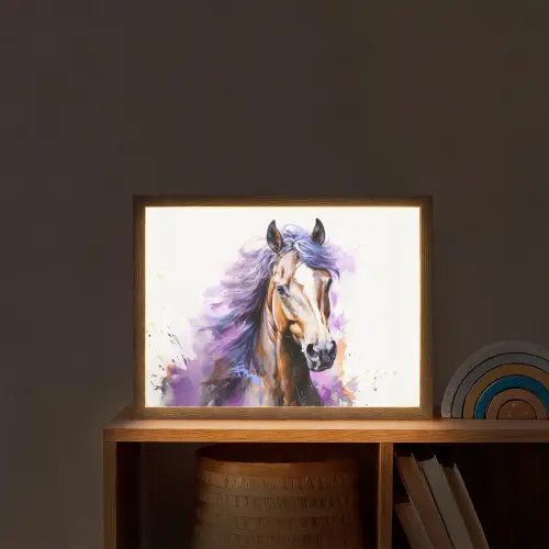 Paard - Dieren - Meiden - Paars - Bruin Light Box met batterij (Wandlamp kind) middel -sfeer1_kind