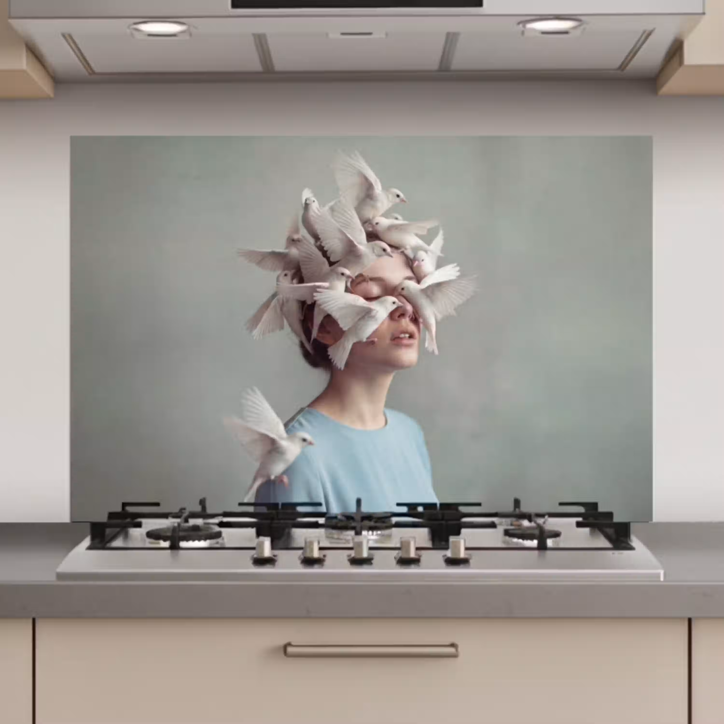 Vrouw - Vogels - Abstract - Modern - Wit keuken achterwand spatscherm klein -3d_website