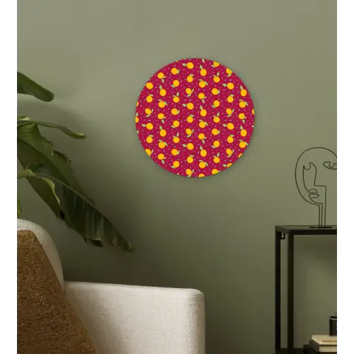 Rood - Donker - Patroon - Sinaasappels Wandcirkel kunststof plaat 5mm dik klein 188 -sfeer3