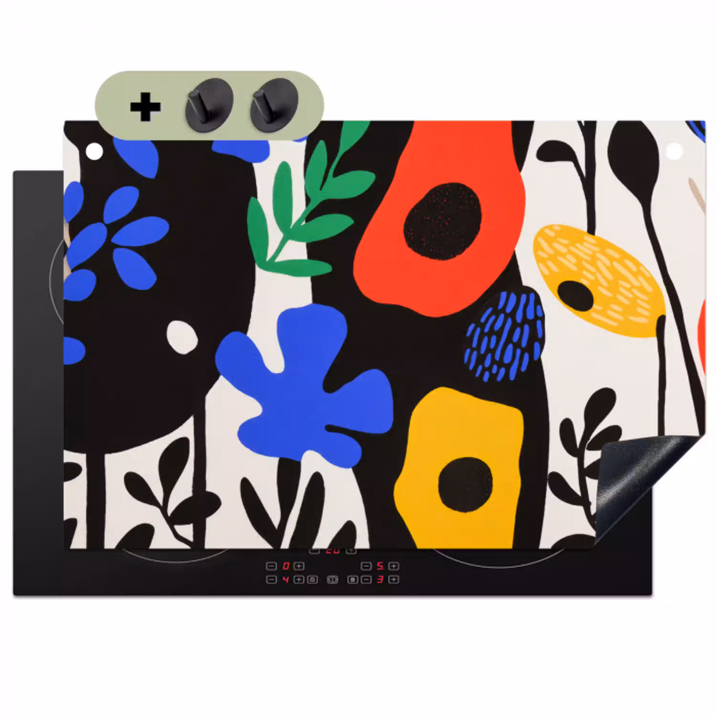 Bloemen - Bladeren - Abstract - Zwart Inductie beschemer met haakjes klein -3d
