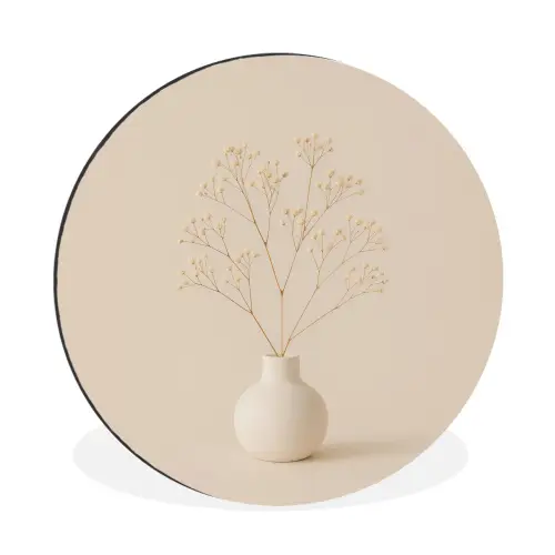 Vaas - Takken - Bloemetjes - Wit Wandcirkel aluminium klein -3d