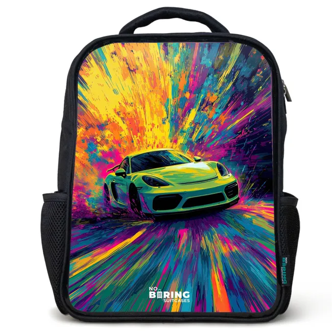 Kids' Backpacks Black -. Sports car - Explosion - Colorful - Paint stripes