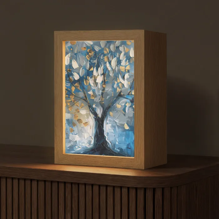 Boom - Blauw - Goud - Abstract Light Box met kabel (Tafellamp) klein -z3d_website