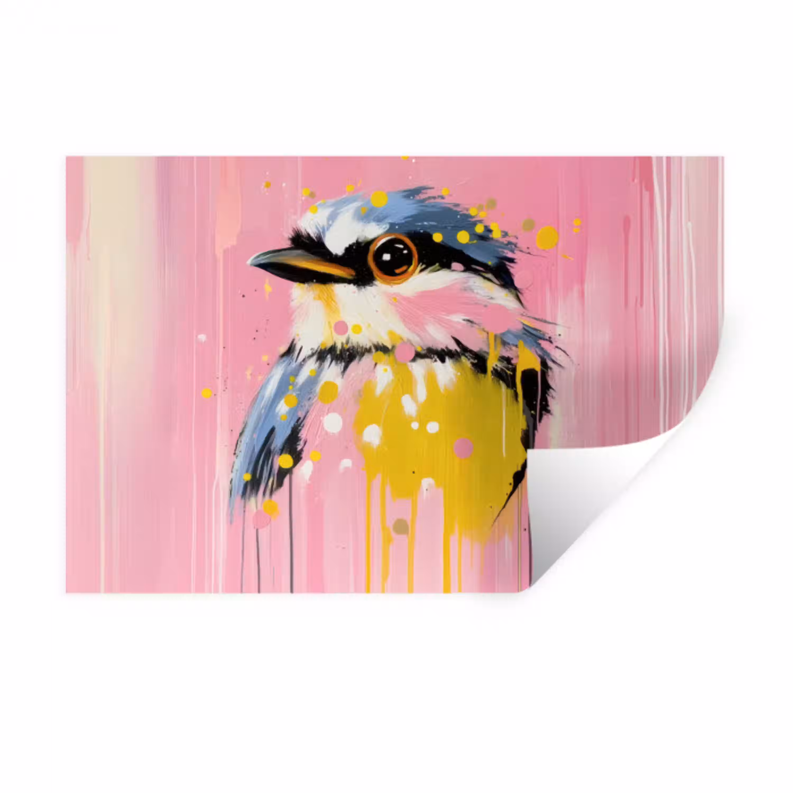 Vogel - Roze - Geel - Blauw Muursticker klein -3d