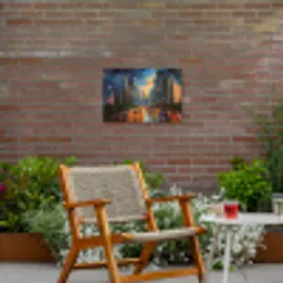 Auto - Skyline - Zon - Blauw Tuinposter op houten frame 2 cm dik klein -sfeer3