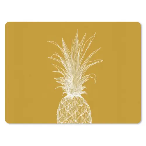 Lijnillustratie - Ananas - Bladkroon - Okergeel muismat rubber klein -3d