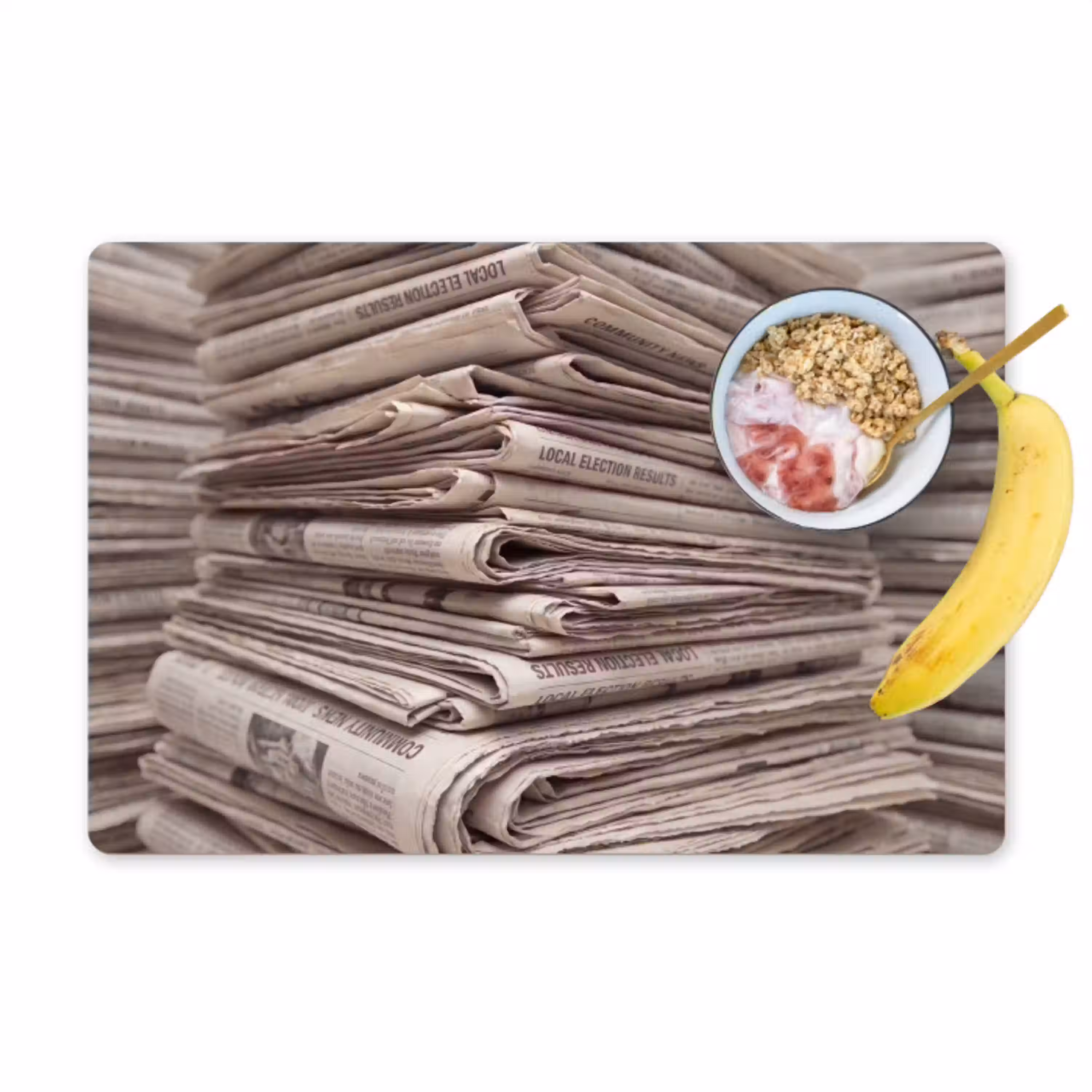 Kranten - Stapel - Nieuws - Vintage - Beige Placemat vinyl groot -zzzproduct_Kitchenyeah-website