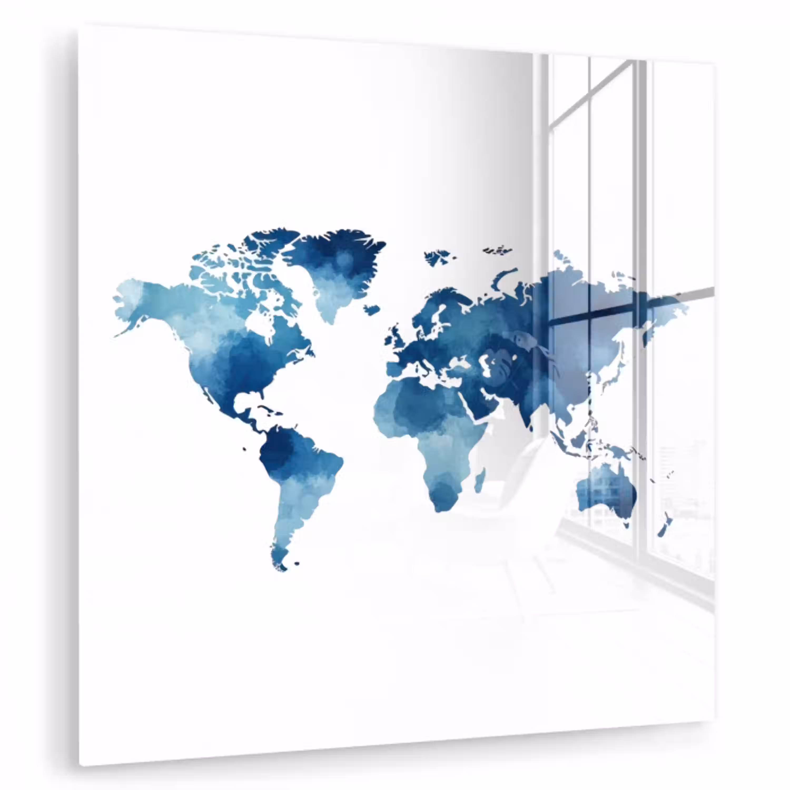 Wereldkaart - Verf - Blauw plexiglas 5mm klein -zzzproduct_nieuw