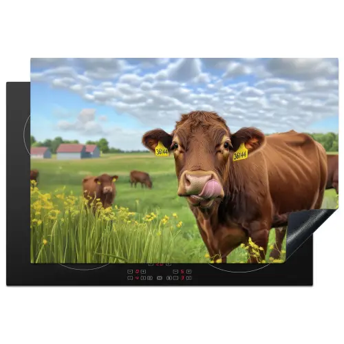 Koe - Weide - Bloemen Inductie beschermer vinyl 3mm klein -3d