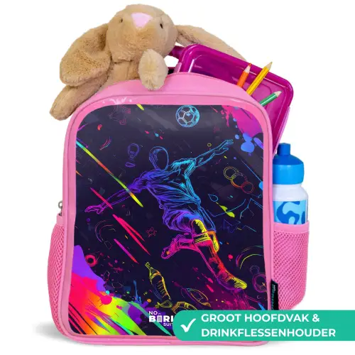 Neon actievolle voetbalspeler Kinderrugzak - Roze middel -inhoud_NL