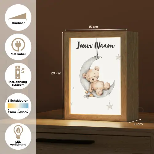 Beer - Maan - Sterren - Kinderen Light Box met kabel (Kinderlampje) klein -USP_NL