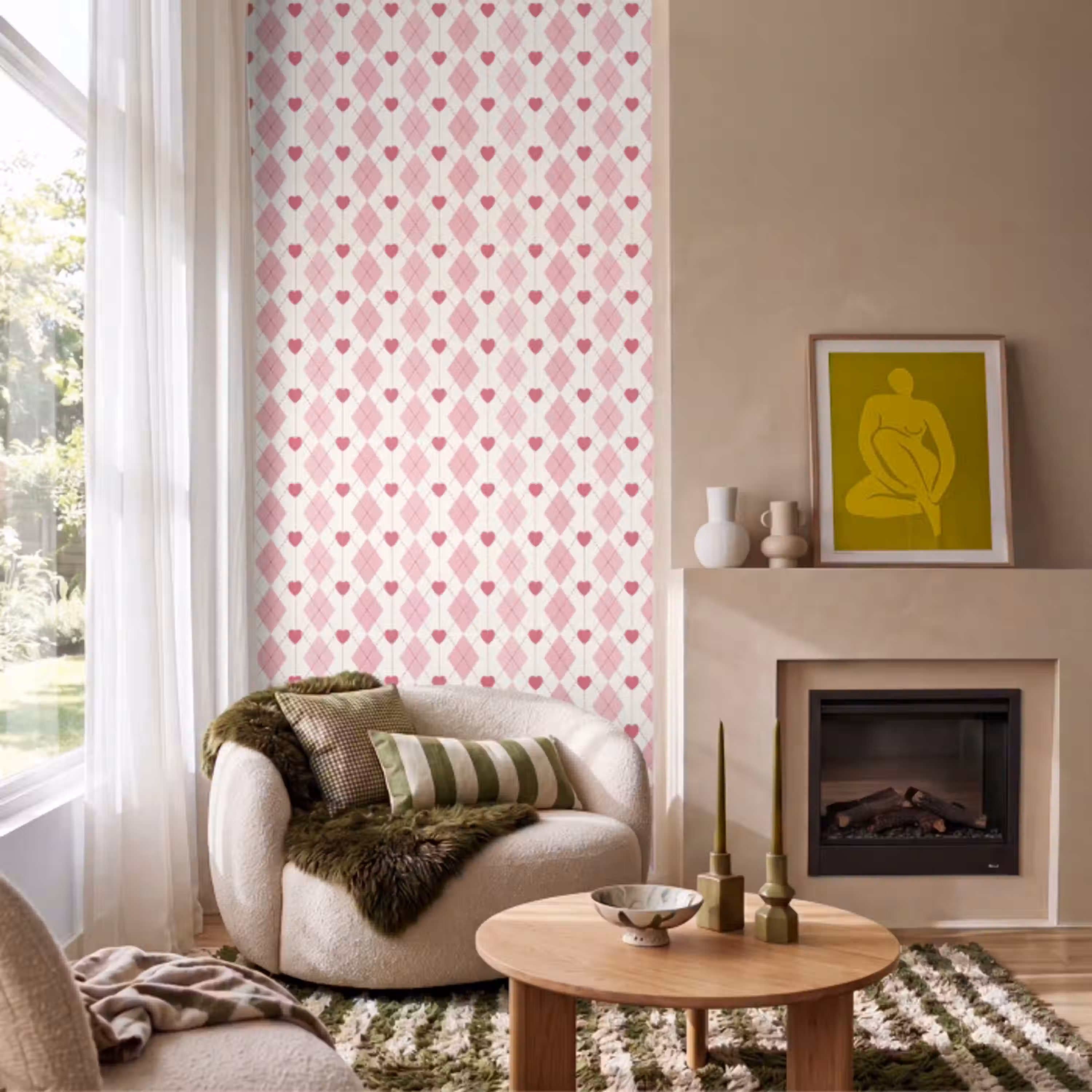 Ruiten - Klassiek - Roze - Wit Behang Vlies klein 1076 -sfeer2