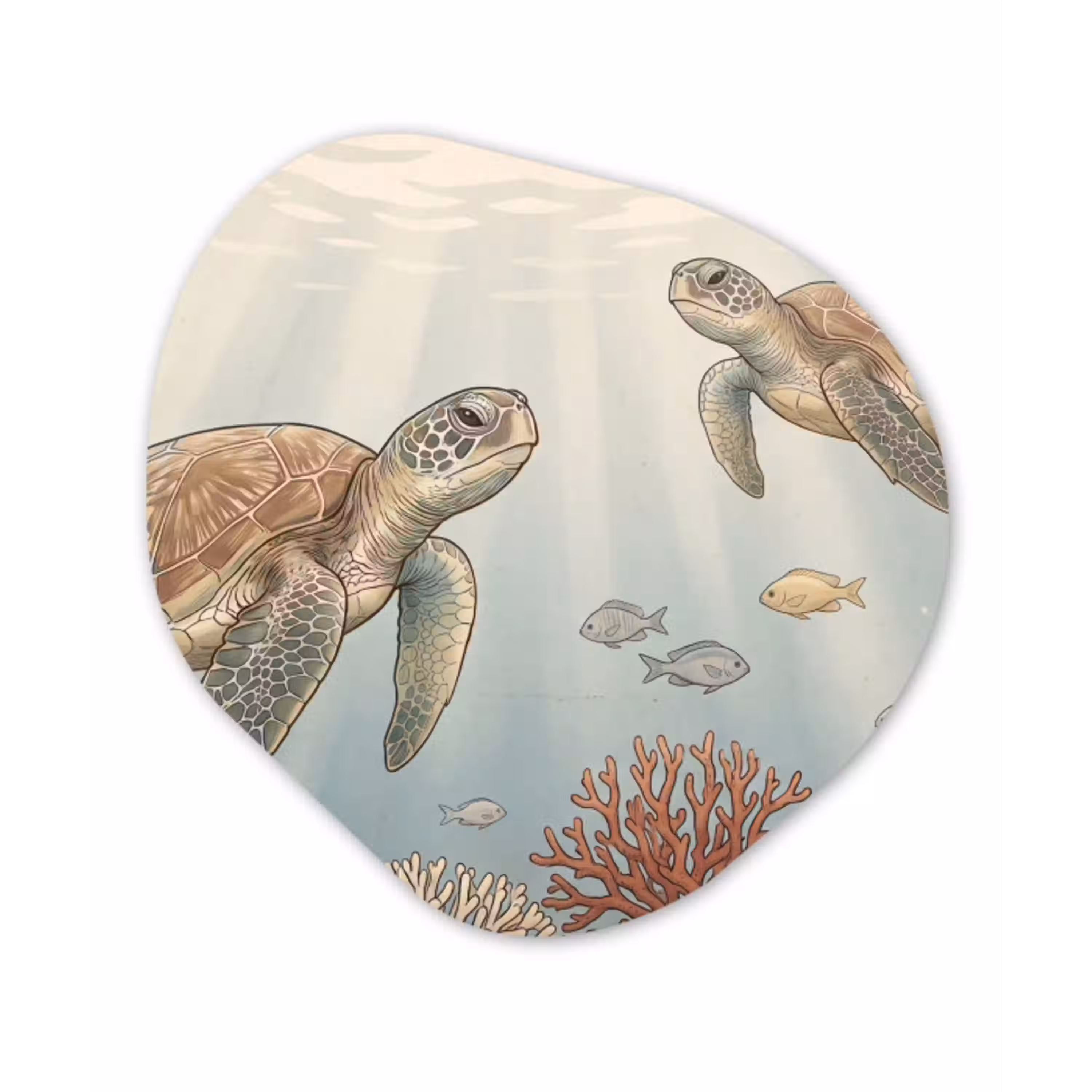 Schildpad - Onderwater - Natuur - Illustratie Wandcirkel Organisch Aluminium middel -3d