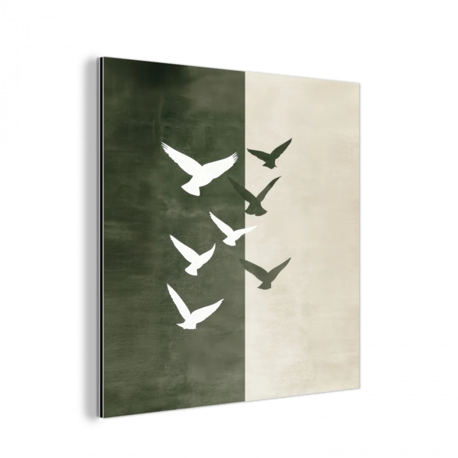 Japandi - Vogel - Groen aluminium wit klein -3d