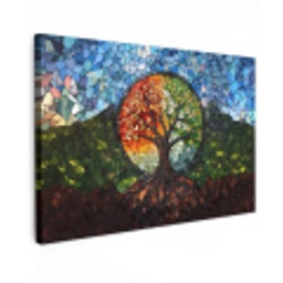 Boom - Seizoenen - Mozaïek - Bergen Tuinposter op houten frame 2 cm dik klein -3d