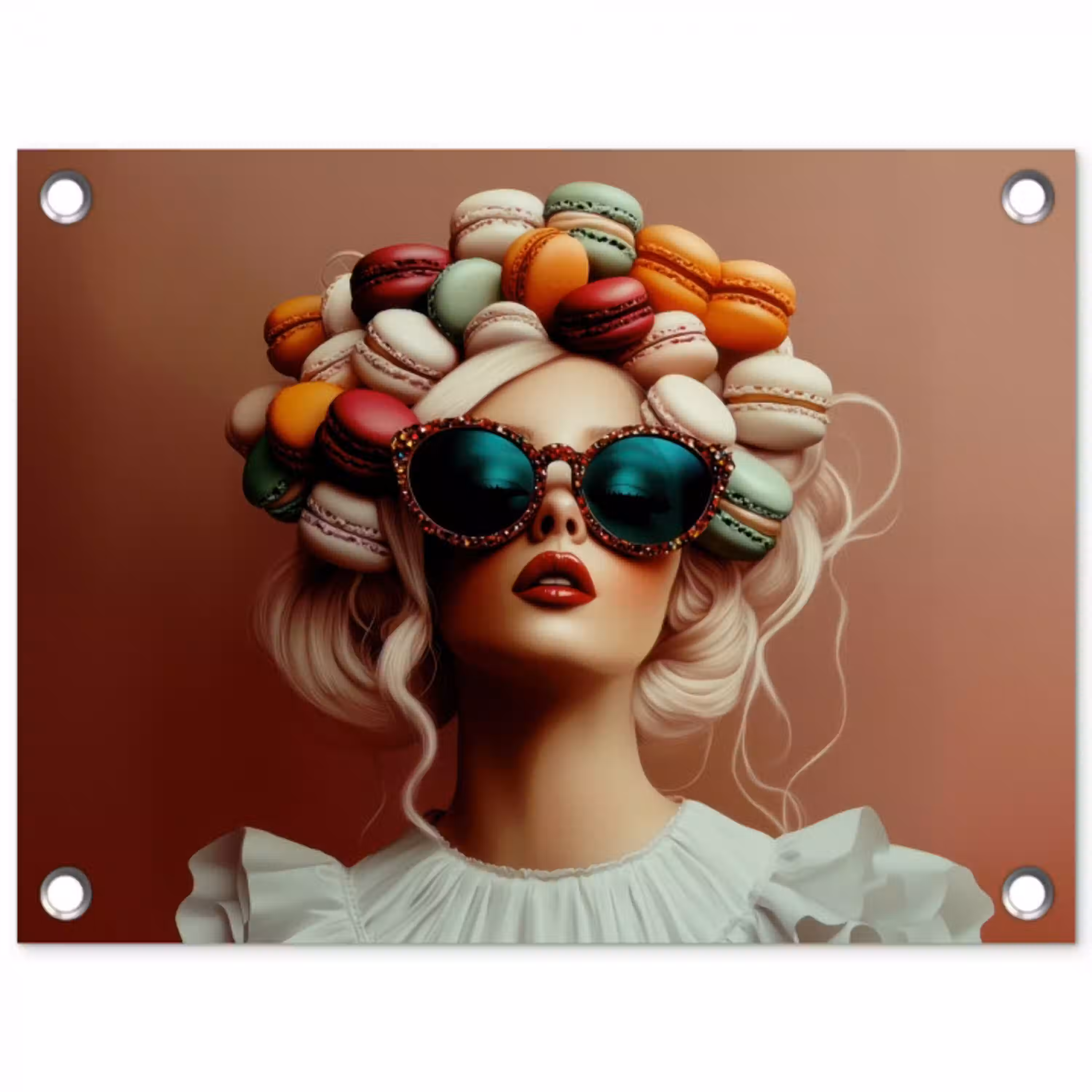Vrouw - Macarons - Bril tuinposter los doek klein -3d