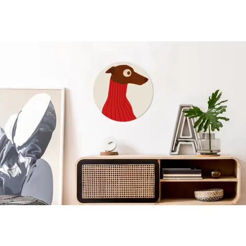 Silhouet - Hond - Trui - Rood Wandcirkel aluminium klein -kantoor