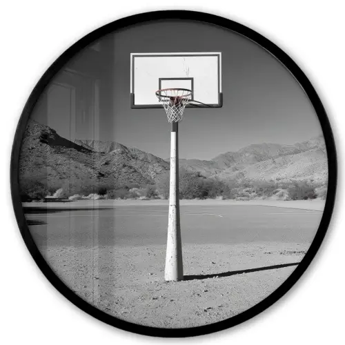 Basketbalpaal - Landschap - Zand - Wit Fotolijst rond zonder passe partout klein -3d