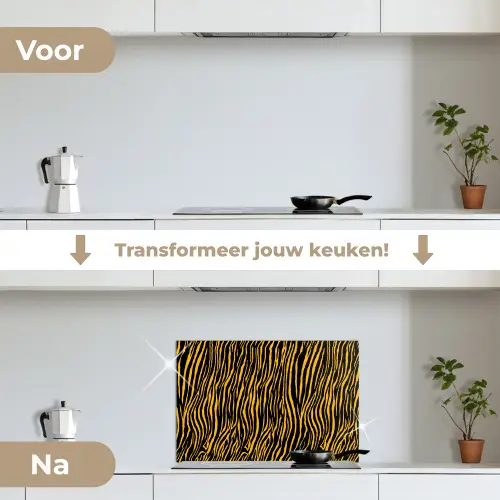 Oranje - Tijger - Zwart - Patroon keuken achterwand spatscherm klein 900 -voor_na_NL