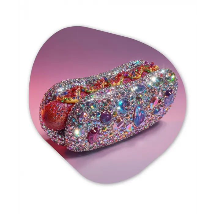 Hotdog - Steentjes - Glitters - Paars Wandcirkel Organisch Forex 3mm klein -3d