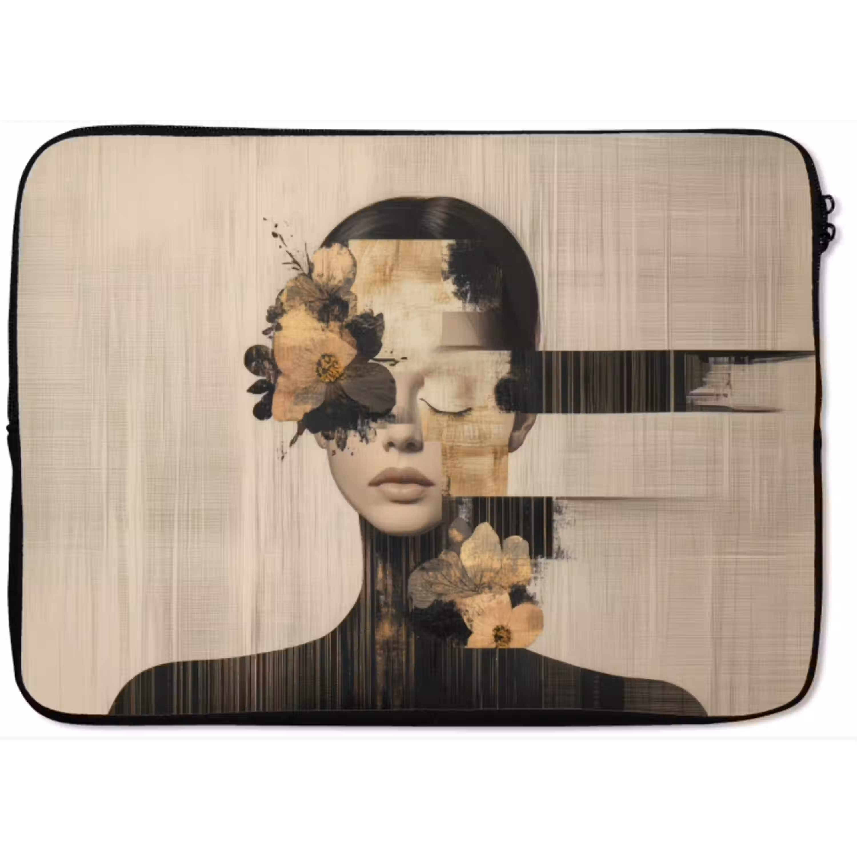 Gezicht - Bloemen - Zwart - Vrouw laptophoes neopreen klein -zkaufland3dotto