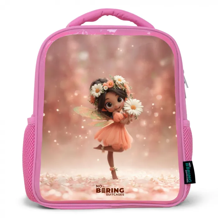 Fee met madeliefjes Kinderrugzak - Roze middel -3d