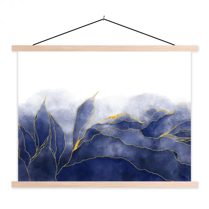 Marmer - Blauw - Marmerlook - Goud - Textuur textielposter latten blank klein -3d