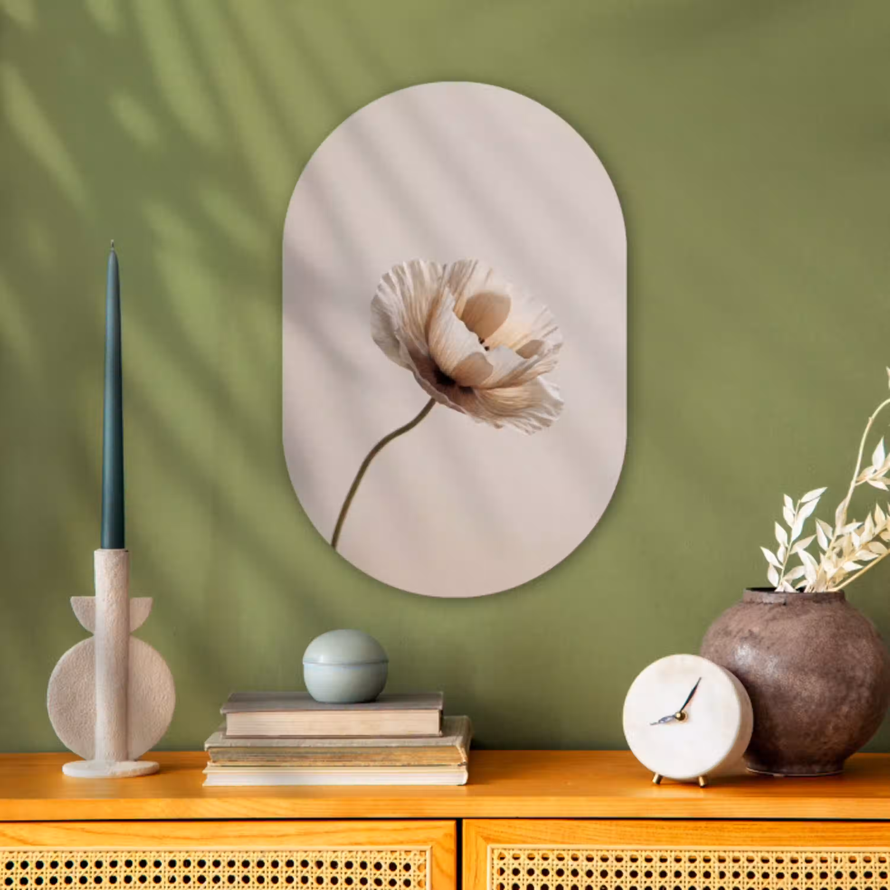 Bloem - Beige - Crème Wandcirkel Ovaal Forex klein -sfeer2