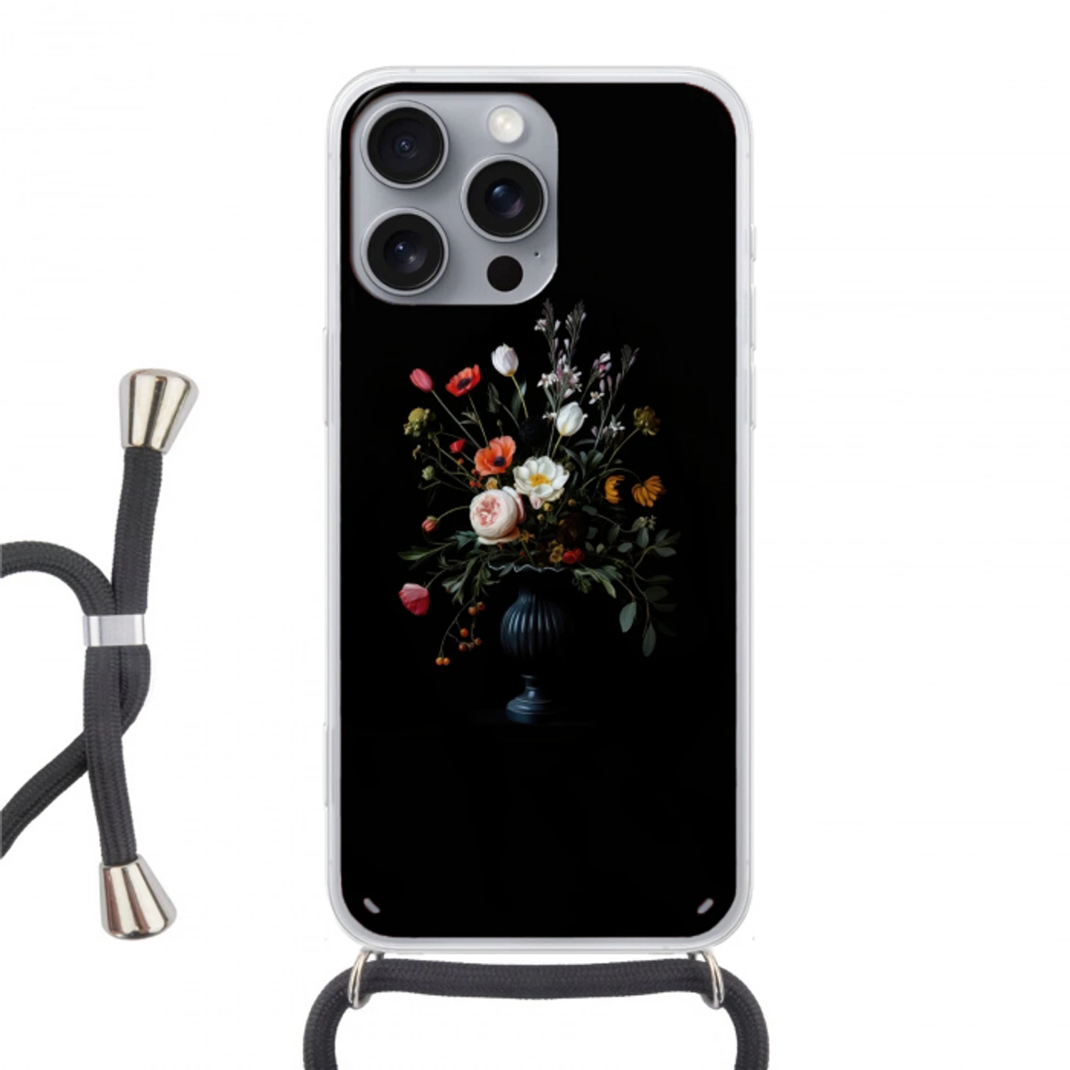 Bloemstuk - Vaas - Zwart Hoesje iPhone 16 Pro Max met koord klein -3d