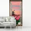 Doorkijk - Tulpen - Bloemen - Molen - Raam fotobehang vinyl groot -woonkamer