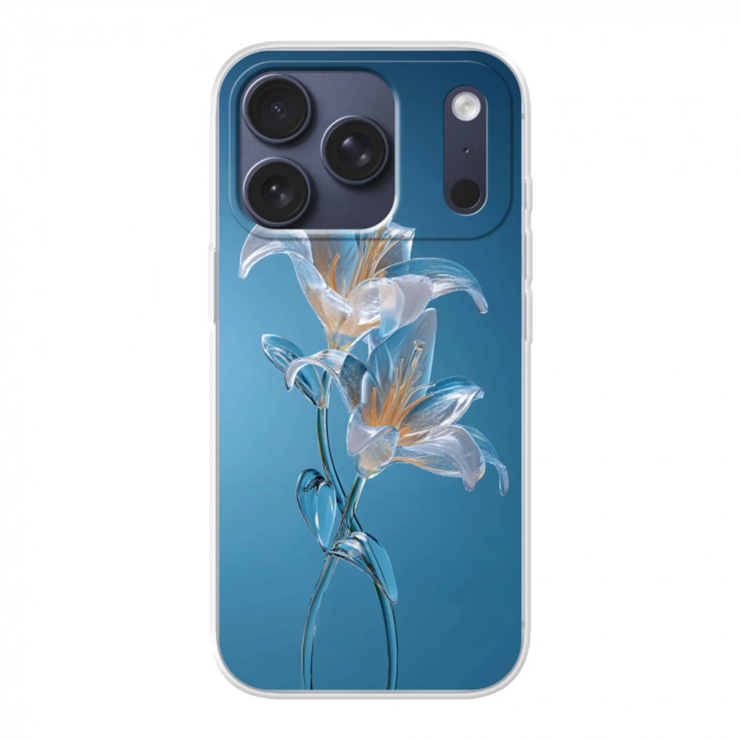 Lelies - Blauw - Glazen Telefoonhoesje iPhone 17 Pro klein -3d
