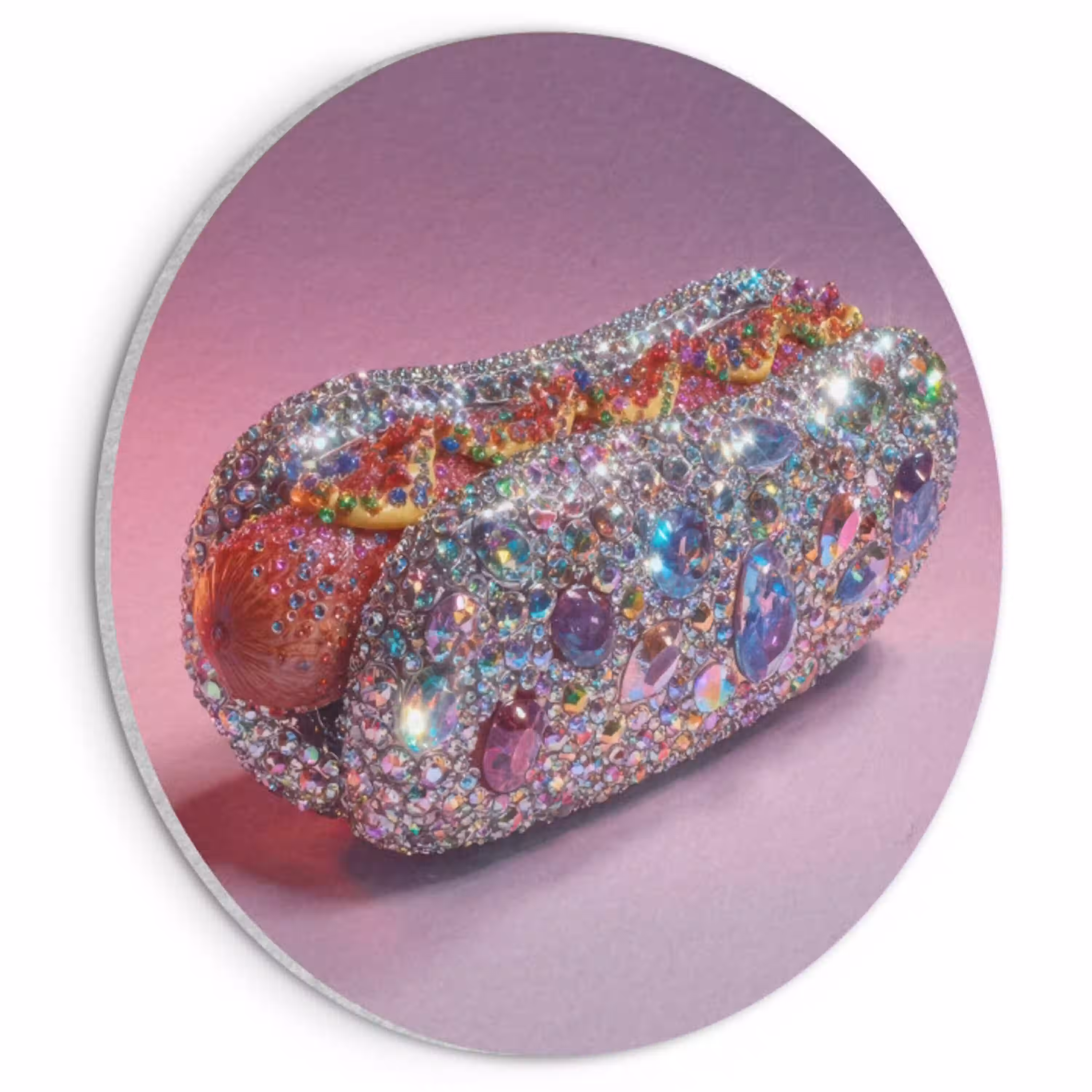 Hotdog - Steentjes - Glitters - Paars Akoestische PET Vilt - Rond klein -3d